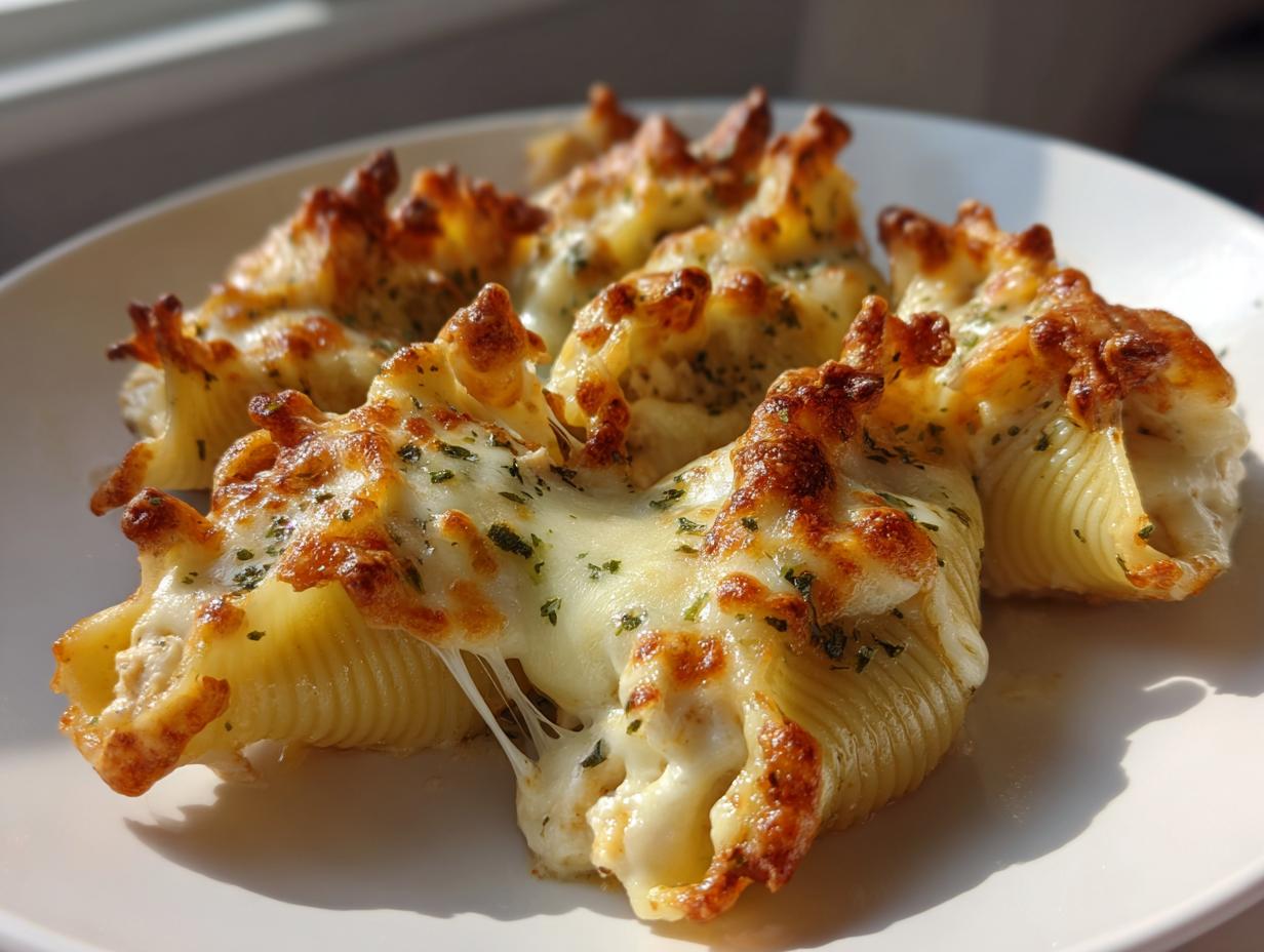 10-Minute Air Fryer Baked Chicken Alfredo Stuffed Shells Heaven