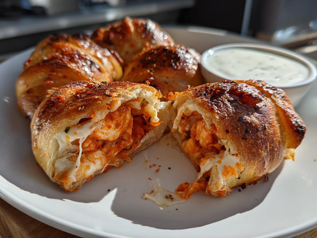 “15-Minute Air Fryer Buffalo Chicken Stuffed Garlic Knots – Irresistibly Crispy!”
