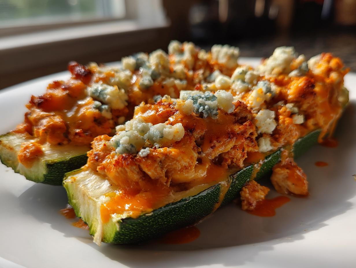22-Minute Air Fryer Buffalo Chicken Stuffed Zucchini Boats – Irresistible!