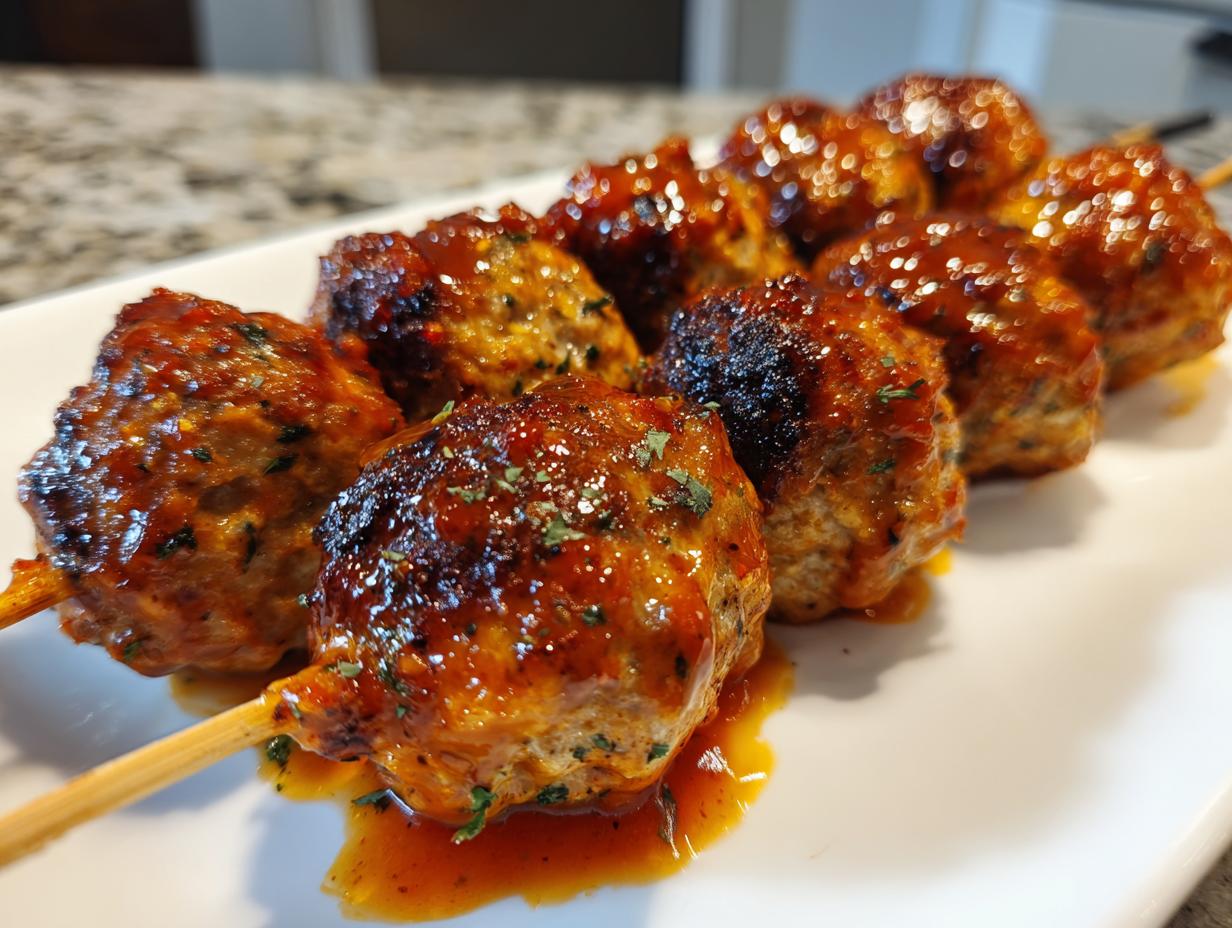 15-Minute Air Fryer Buffalo Ranch Turkey Meatball Skewers | Irresistible!