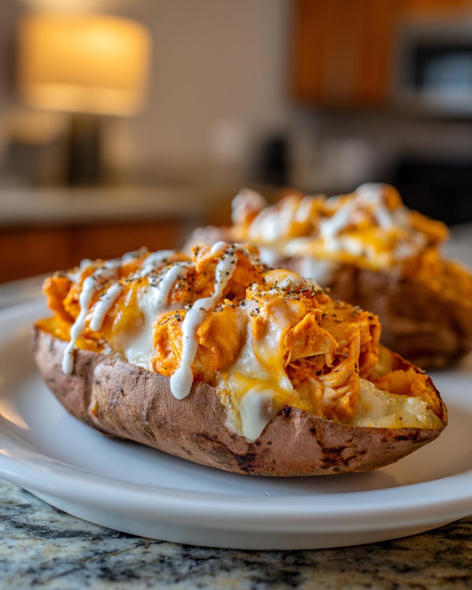Air Fryer Cheesy Buffalo Chicken Stuffed Sweet Potatoes - detail 1