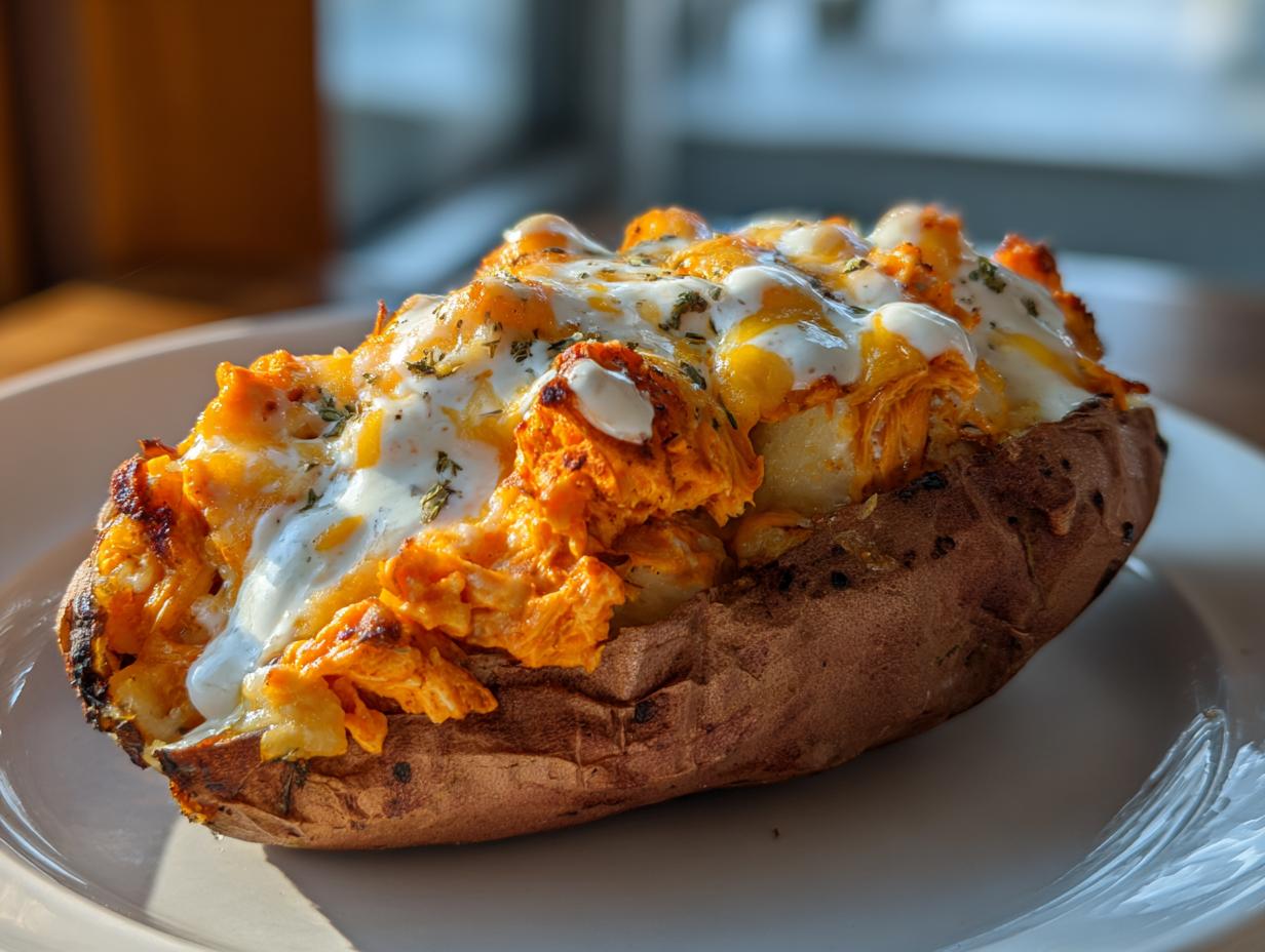 1-Hour Air Fryer Cheesy Buffalo Chicken Stuffed Sweet Potatoes Bliss
