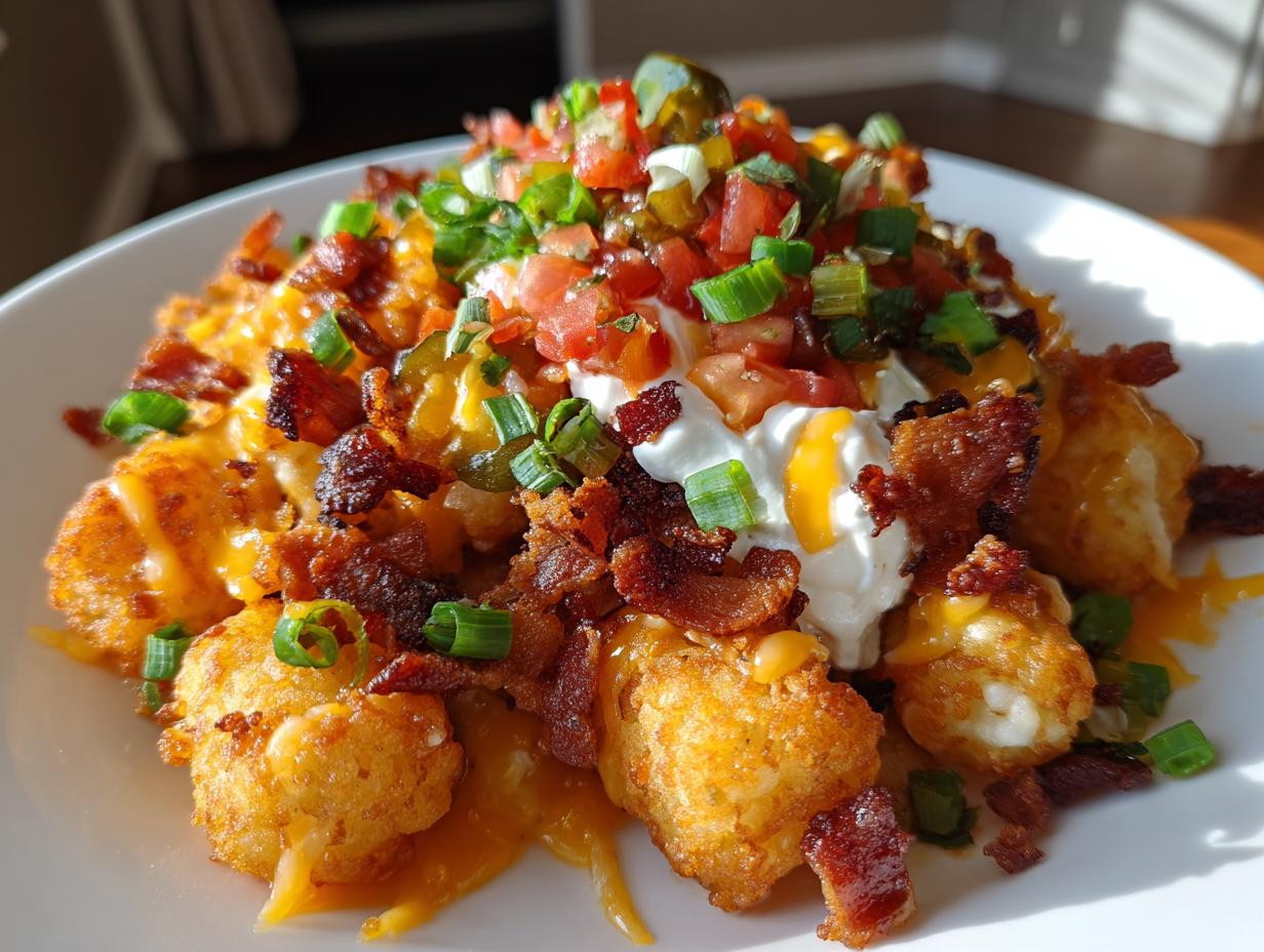 15-Minute Air Fryer Cheesy Loaded Tater Tot Nachos – Irresistible!