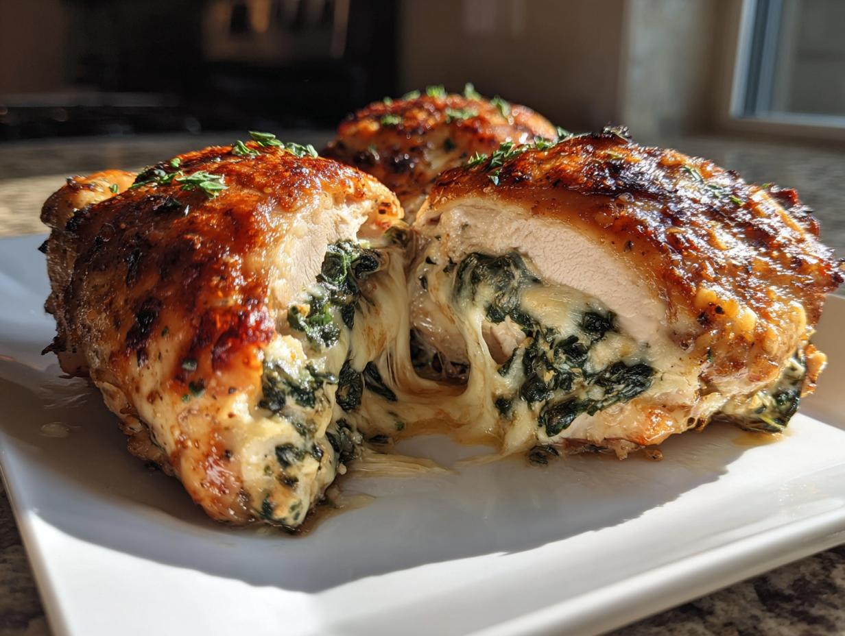 Indulge in 4 Juicy Air Fryer Cheesy Spinach Stuffed Chicken Thighs