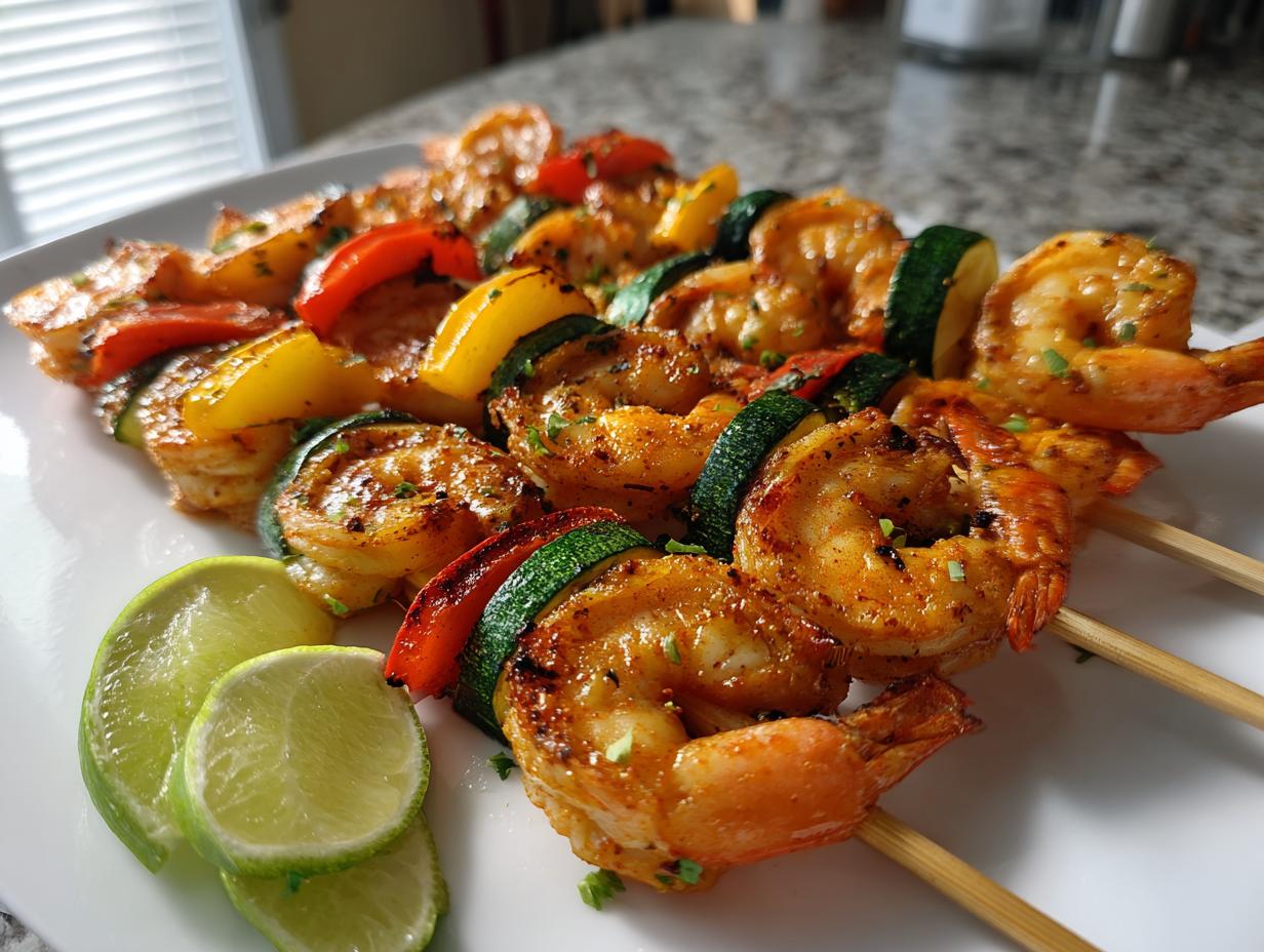 25-Minute Air Fryer Chili Lime Shrimp Skewers with Veggies