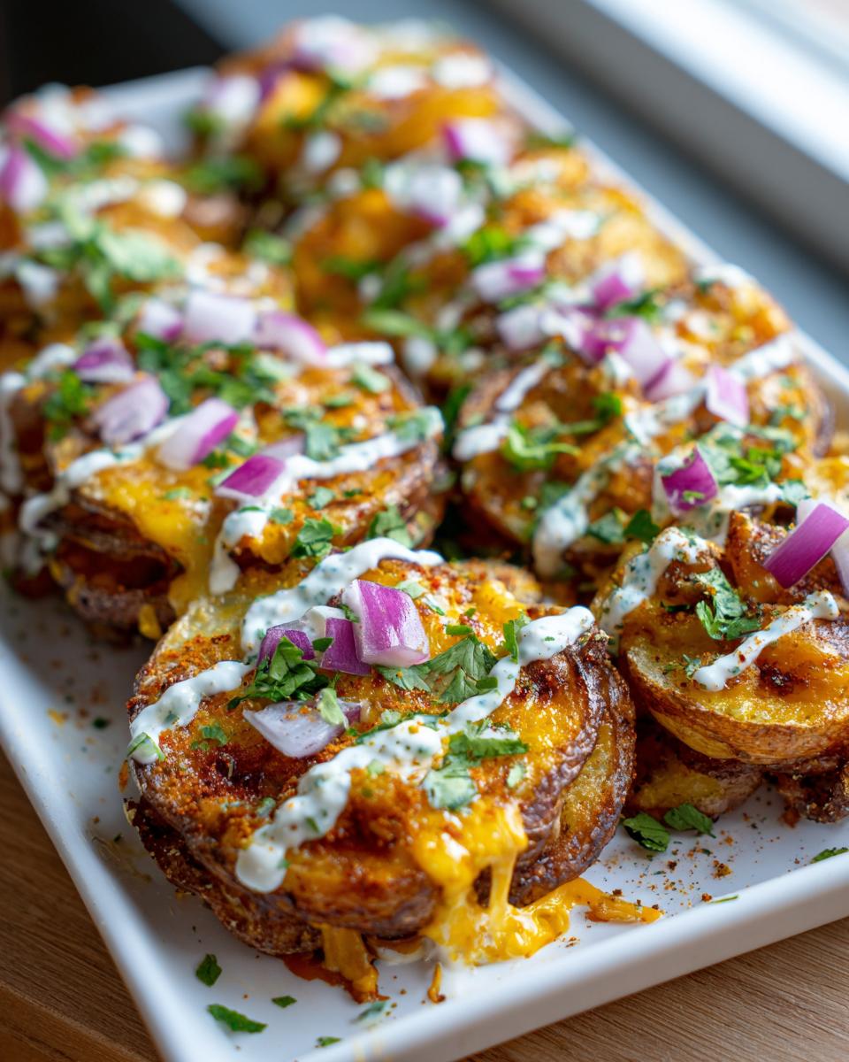 Air Fryer Chipotle Ranch Potato Nachos Loaded with Cheese in 30 Minutes