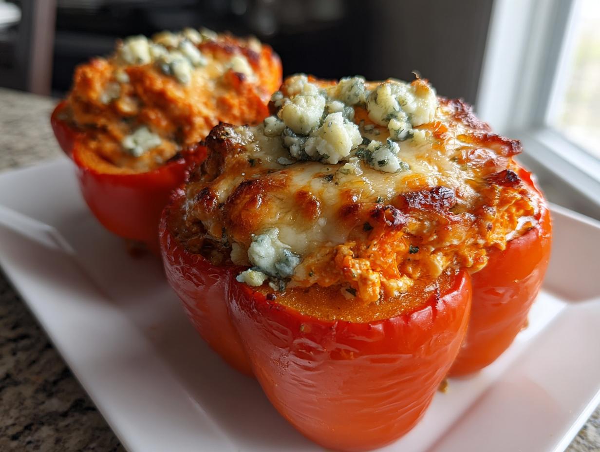 25-Minute Air Fryer Creamy Buffalo Chicken Stuffed Peppers Recipe