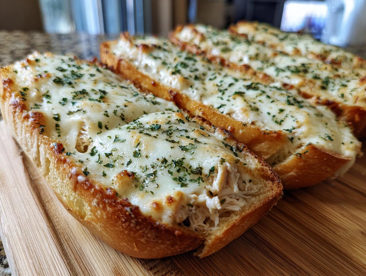 “20-Minute Air Fryer Creamy Chicken Alfredo Garlic Bread Boats – Irresistible!”