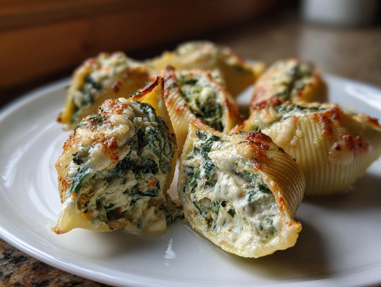 **25-Min Air Fryer Creamy Spinach Alfredo Stuffed Shell Bites Bliss**