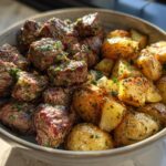 Air Fryer Crispy Garlic Butter Steak Bites with Roasted Potatoes