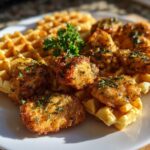 Air Fryer Crispy Garlic Chicken and Waffle Bites