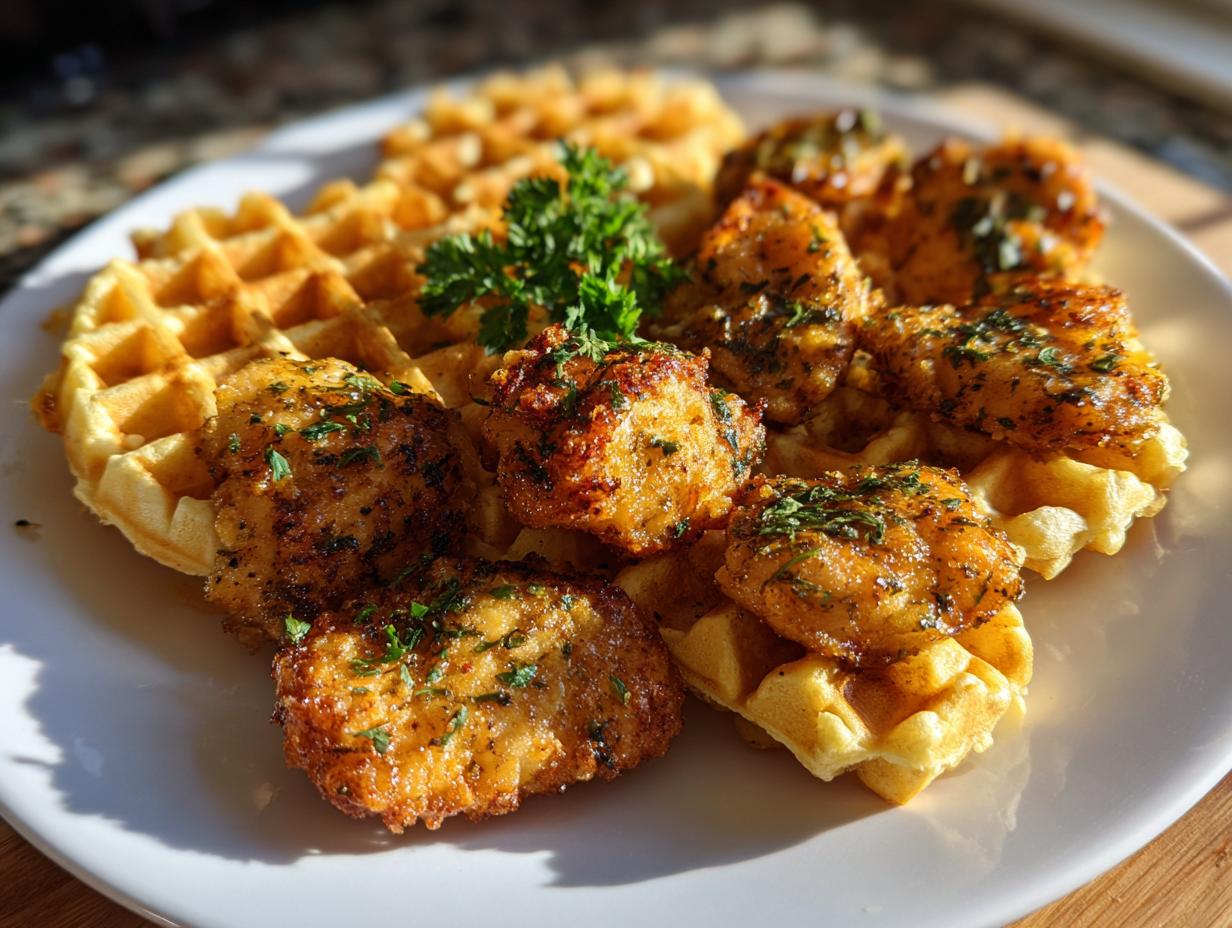 Irresistible 30-Minute Air Fryer Crispy Garlic Chicken and Waffle Bites