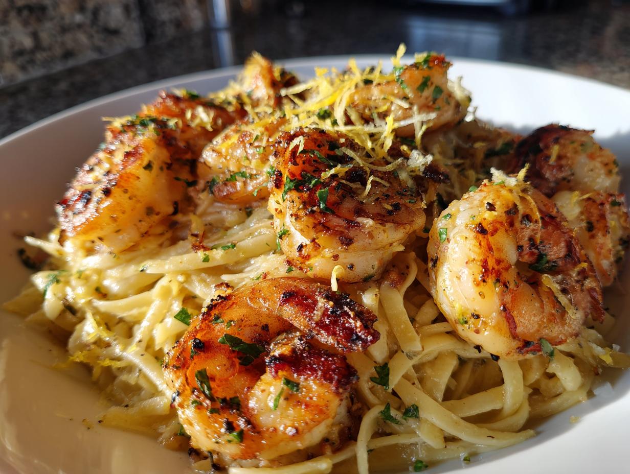 25-Minute Air Fryer Crispy Garlic Lemon Shrimp Pasta Toss Bliss