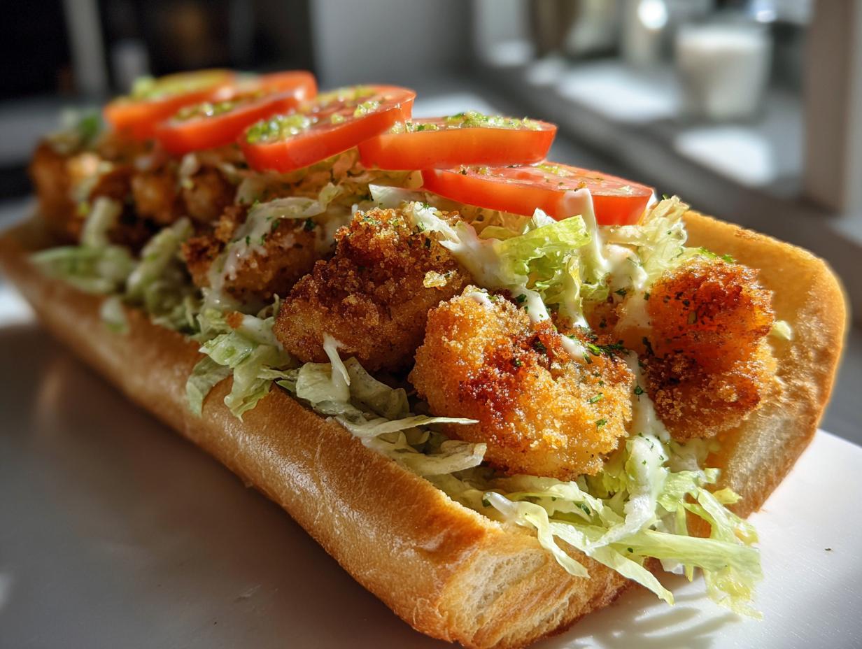 25-Minute Air Fryer Crispy Garlic Parmesan Shrimp Po’ Boys Magic