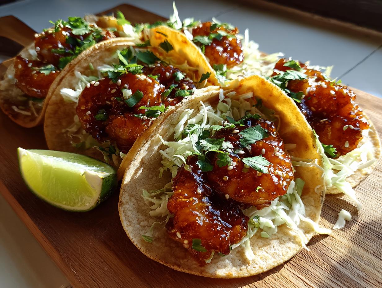 20-Minute Air Fryer Crispy Honey Garlic Shrimp Tacos You’ll Crave