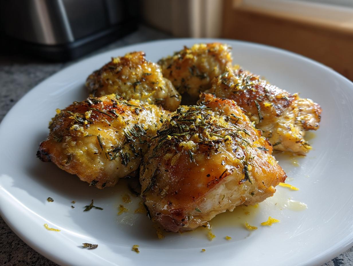 20-Minute Air Fryer Crispy Lemon Garlic Chicken Thighs – Irresistible!