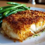 Air Fryer Crispy Parmesan Crusted Cod with Garlic Green Beans