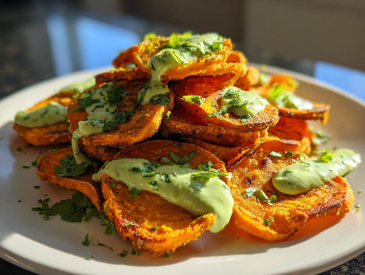 Irresistible 25-Minute Air Fryer Crispy Sweet Potato Nachos with Avocado Crema