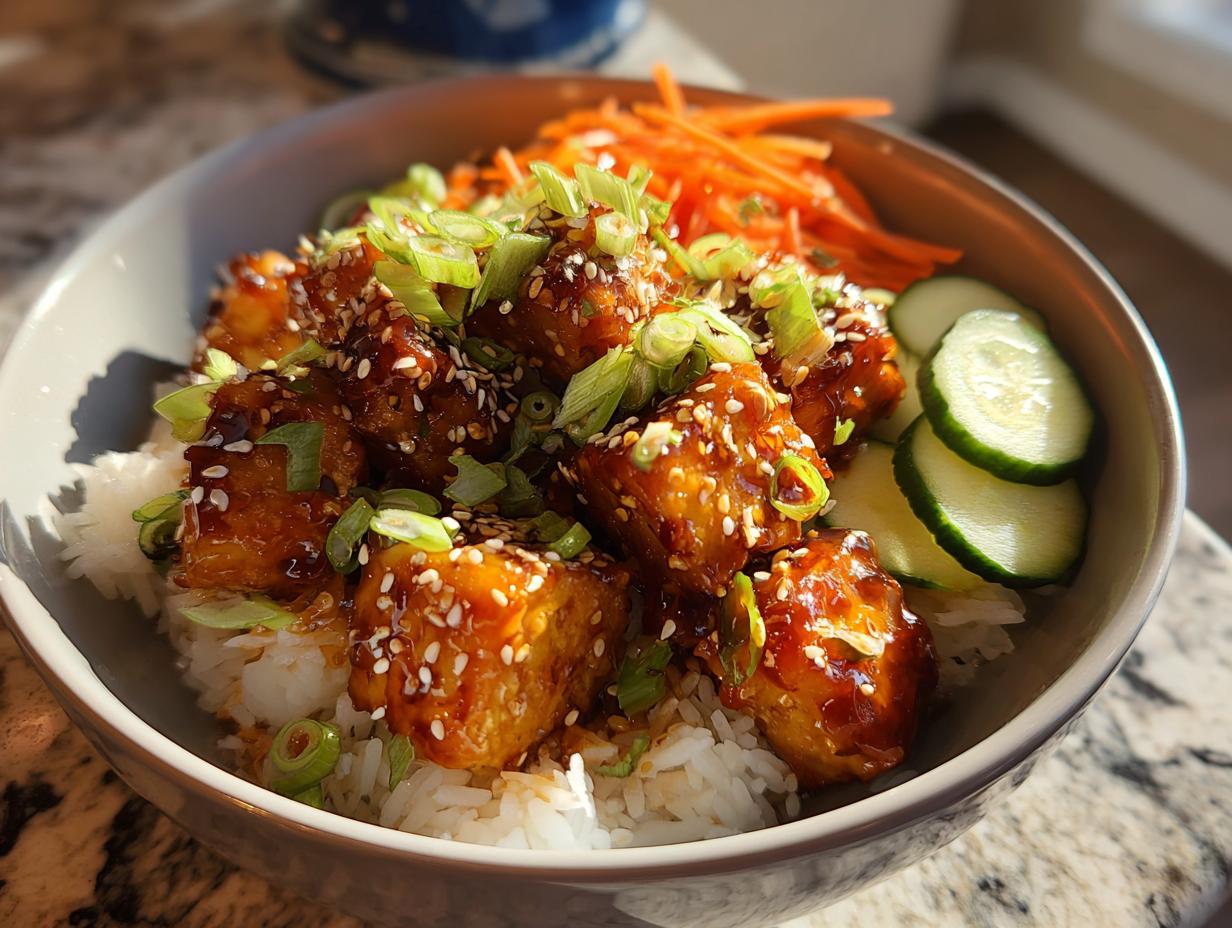35-Minute Air Fryer Crispy Teriyaki Tofu Rice Bowls – Irresistible!