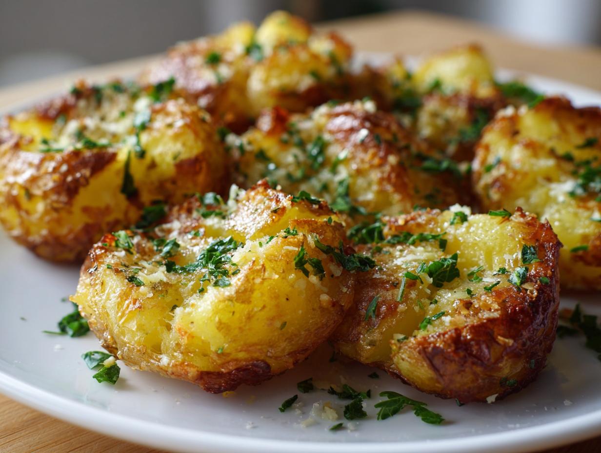 Crispy Air Fryer Garlic Parmesan Smashed Potatoes in 30 Minutes