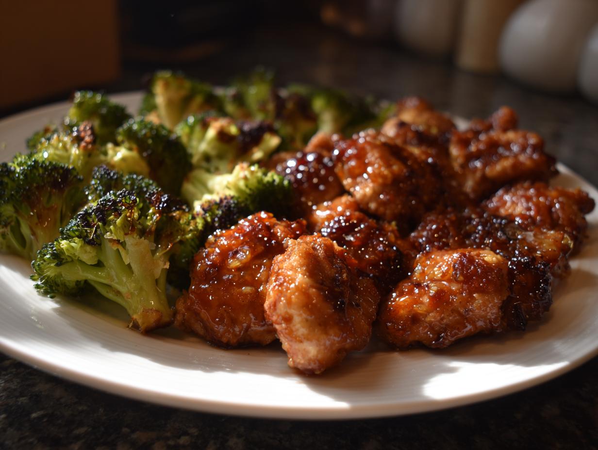 25-Minute Air Fryer Honey Mustard Chicken and Broccoli Tray Meal Perfection