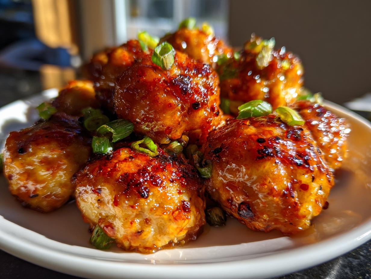 Irresistible Air Fryer Honey Sriracha Glazed Chicken Meatballs in 30 Minutes