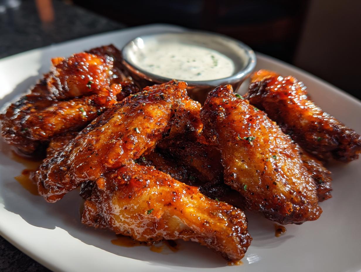38-Minute Air Fryer Hot Honey BBQ Wings with Ranch Dip – Irresistibly Crispy!