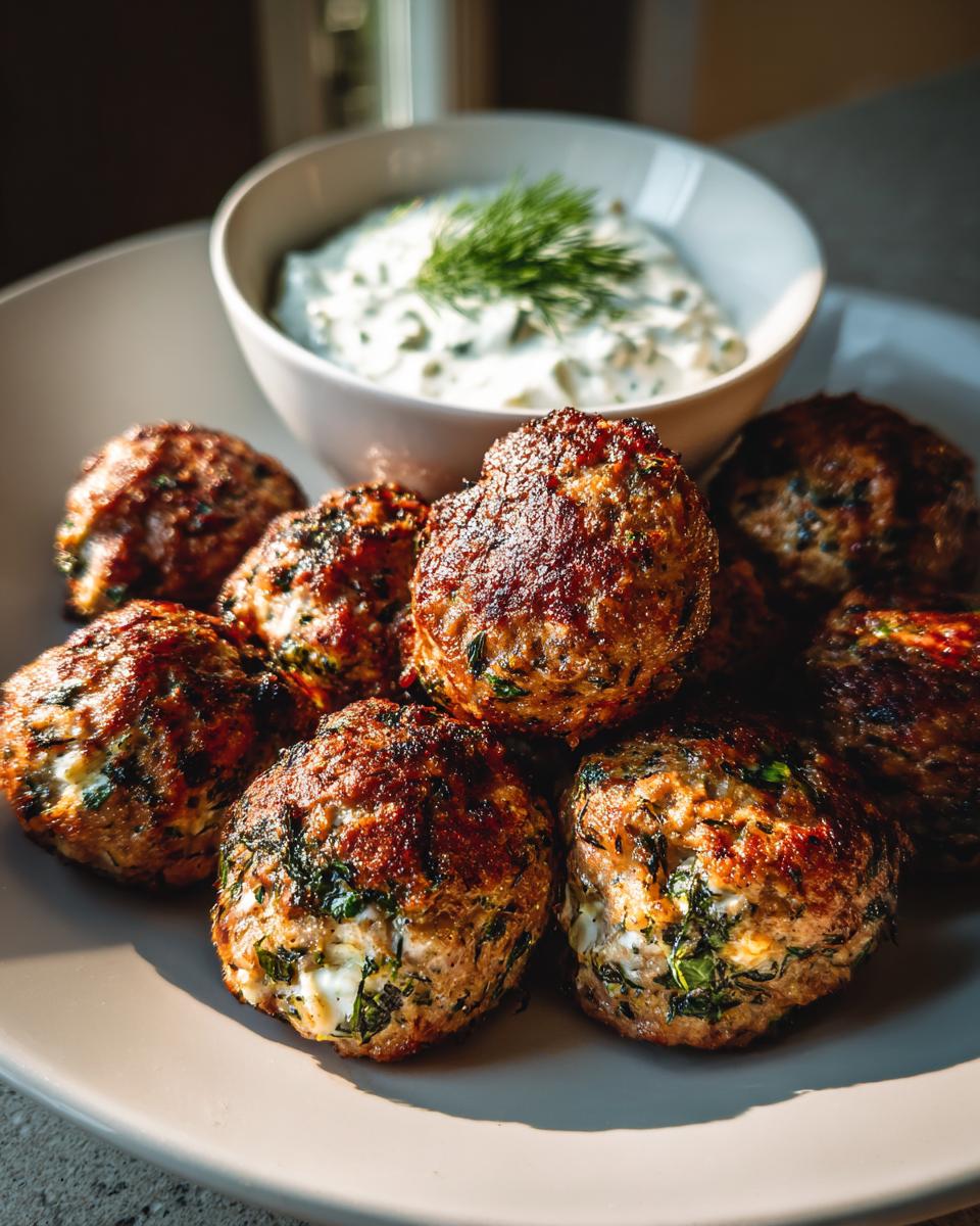 Air Fryer Spinach Feta Turkey Meatballs with Tzatziki Dip - detail 1
