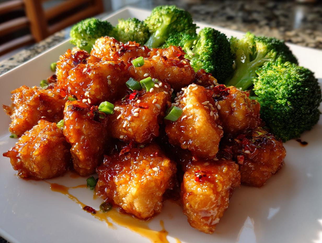 25-Minute Air Fryer Sticky Orange Chicken with Broccoli Florets You’ll Devour