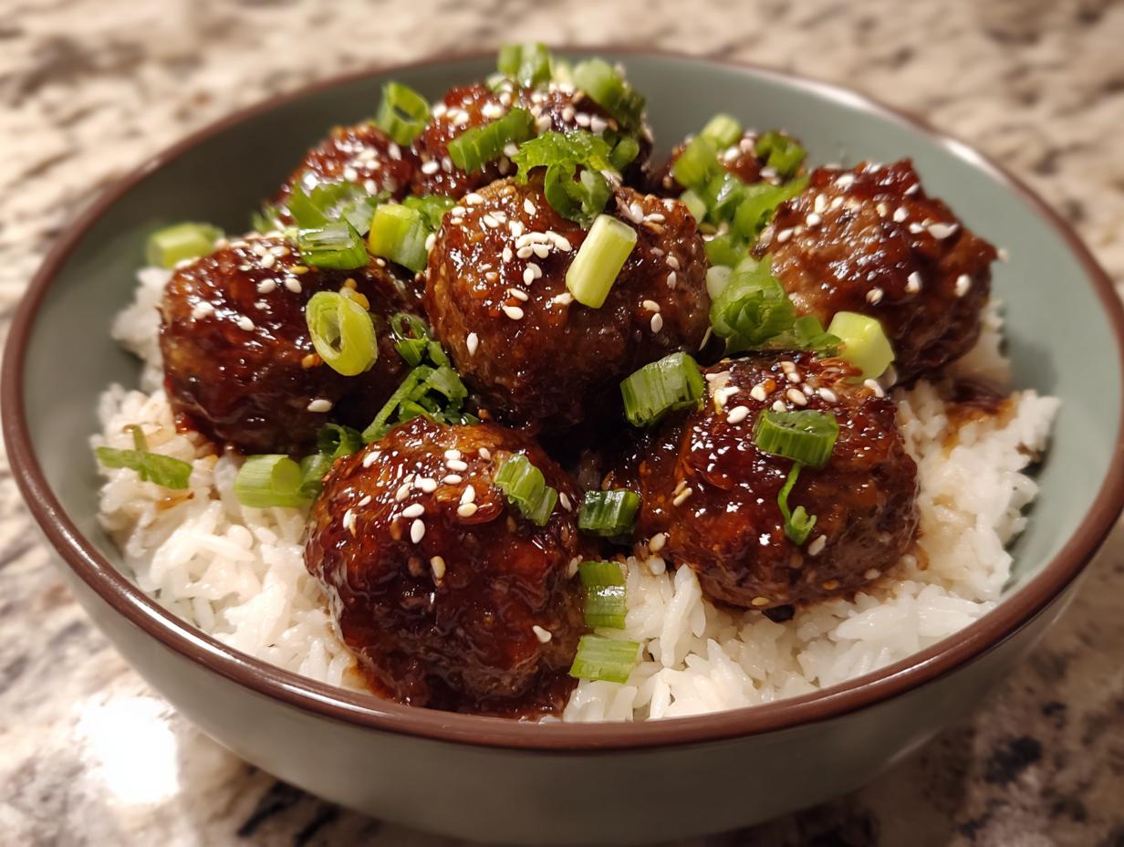 Juicy Air Fryer Teriyaki Chicken Meatball Bowls in 30 Minutes
