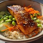 Air Fryer Teriyaki Salmon Rice Bowls with Crunchy Veggies