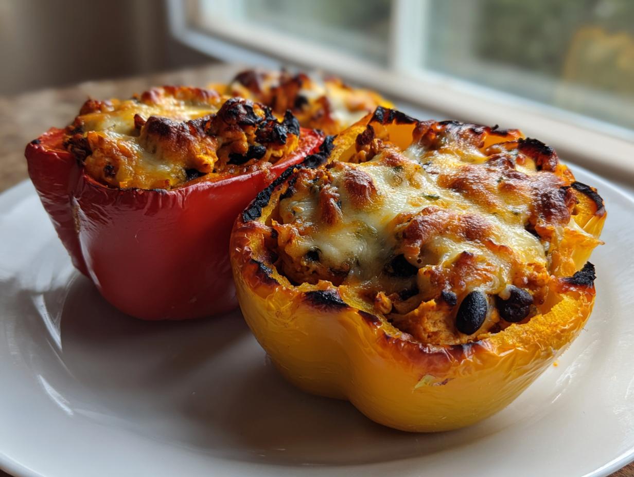 High-Protein Air Fryer Fajita Chicken Stuffed Peppers in 20 Minutes